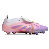Chuteira Infantil Campo Adidas Predator 25 Elite Com Lingua FG Branca e Rosa